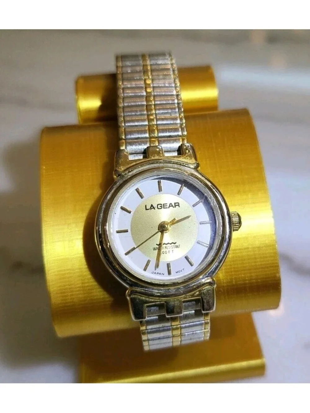 Vtg LA Gear Womans Watch Stretch Band Two- Toned OSFA New Battery 23mm Works